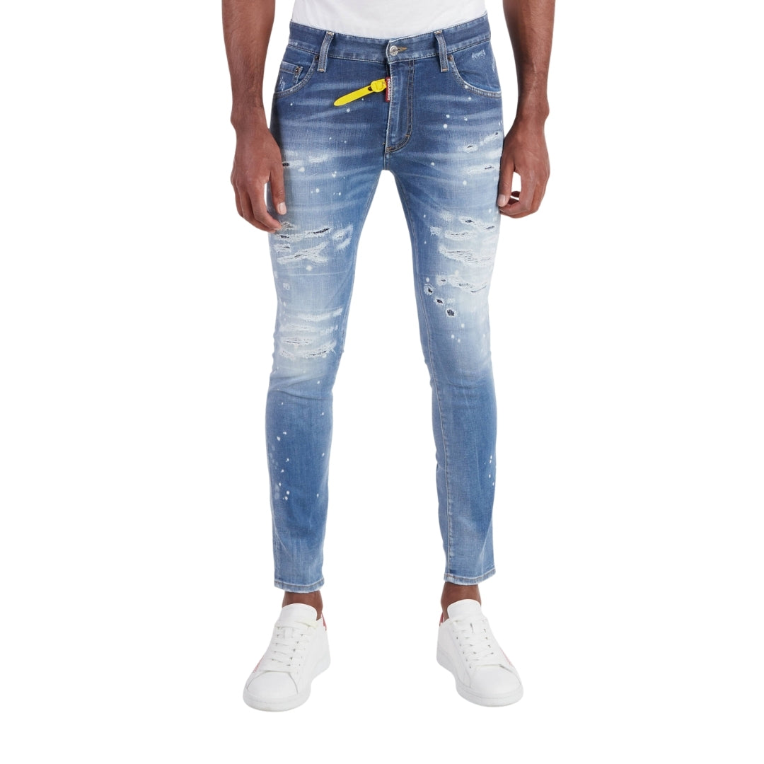 DSQUARED2 Super Twinky Jean Destroyed Reinforced Paint Splash Blue Jeans W32