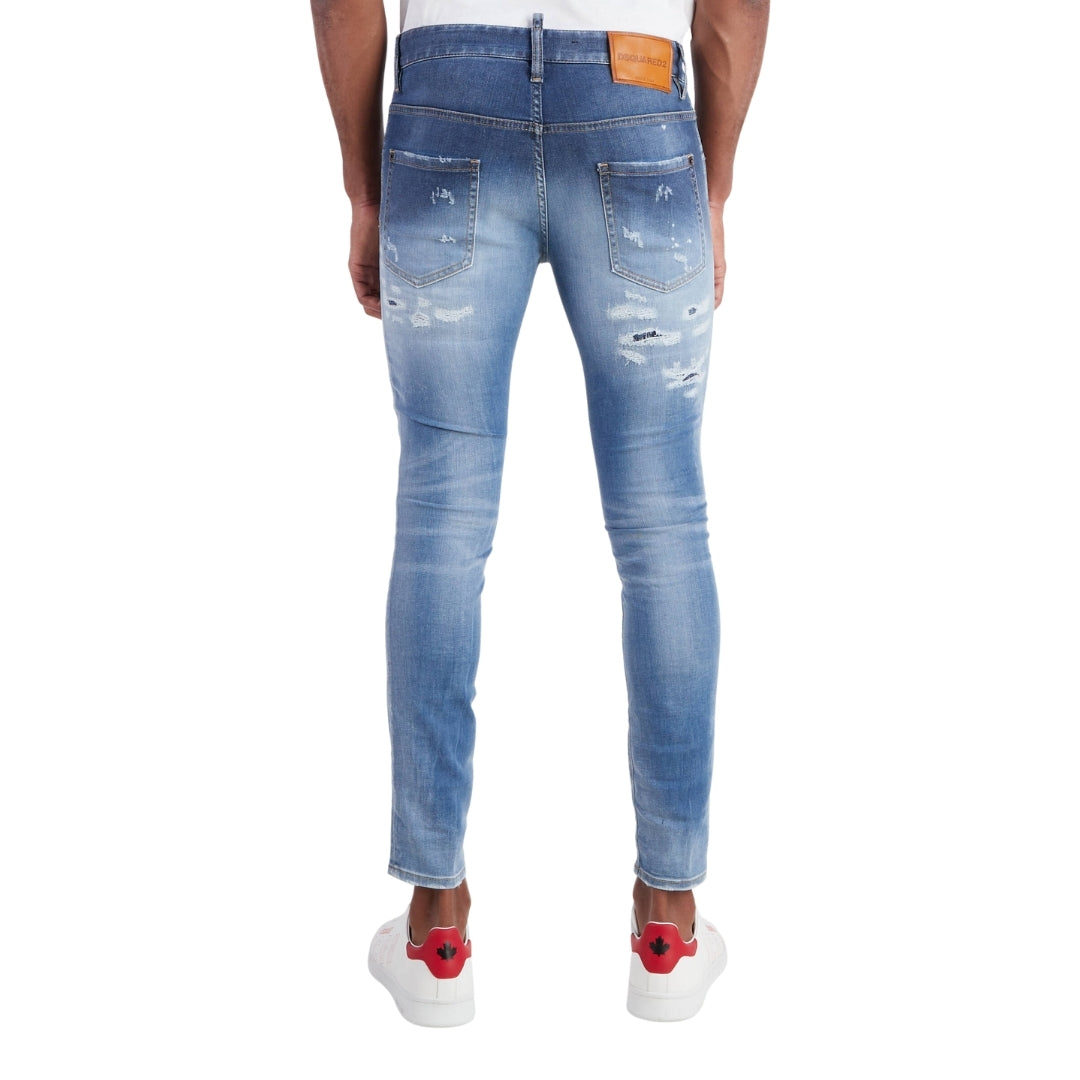 DSQUARED2 Super Twinky Jean Destroyed Reinforced Paint Splash Blue Jeans W32