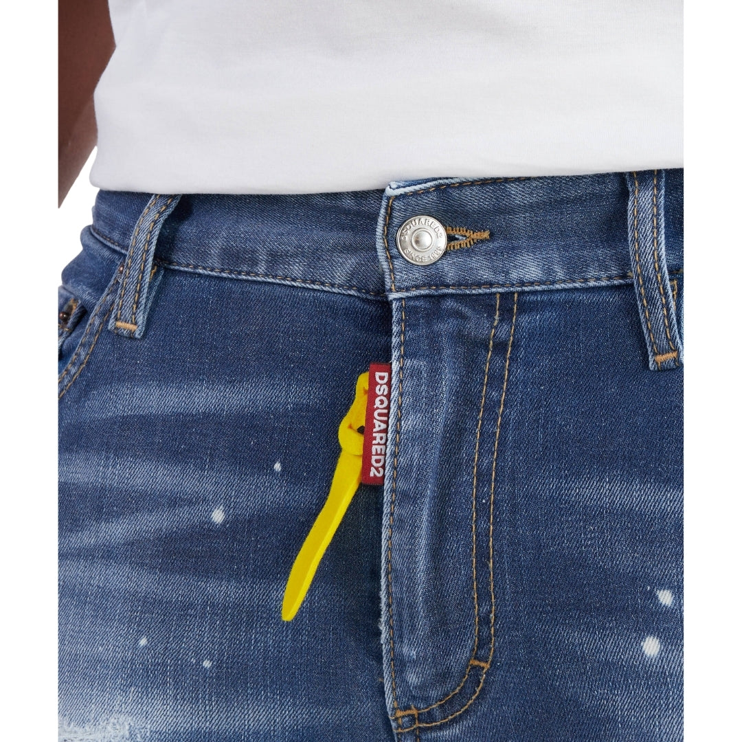 DSQUARED2 Super Twinky Jean Destroyed Reinforced Paint Splash Blue Jeans W32