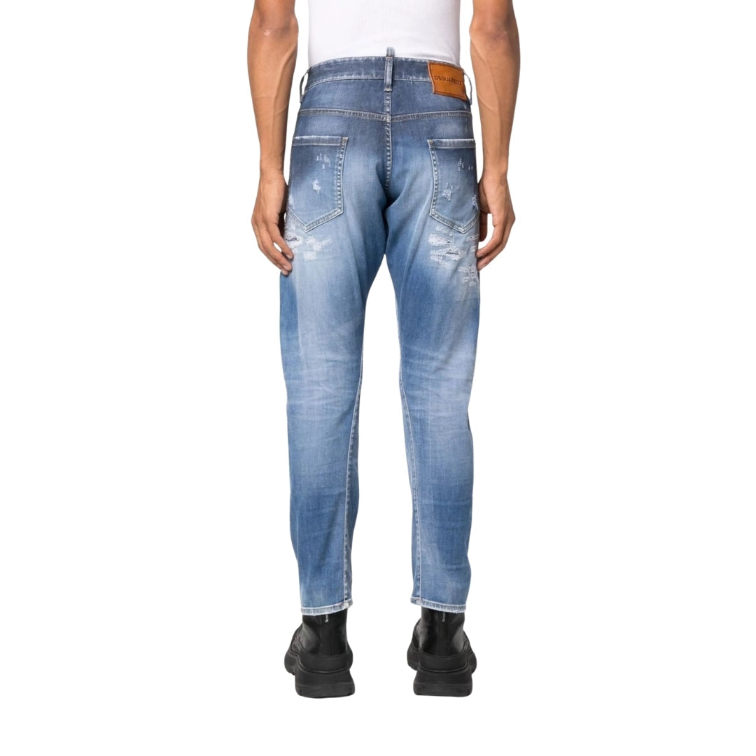 DSQUARED2 Sexy Twist Jean Destroyed Reinforced Paint Splash Blue Jeans W30