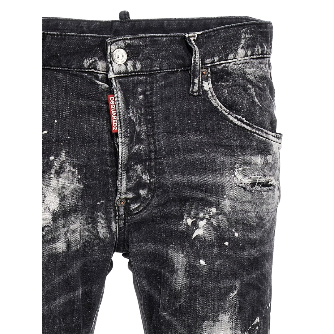 DSQUARED2 Super Twinky Jean Destroyed Paint Effect Black Jeans W28