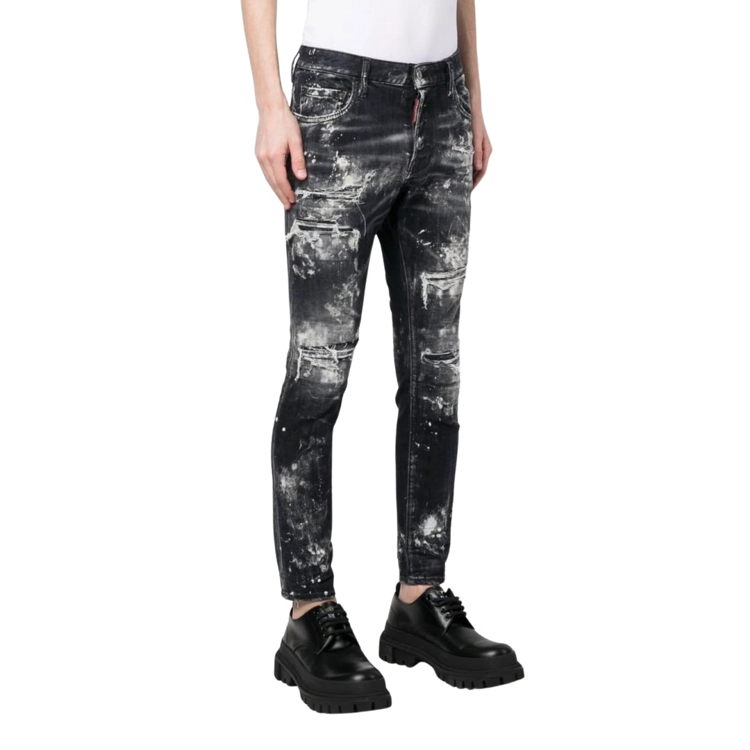 DSQUARED2 Super Twinky Jean Destroyed Paint Effect Black Jeans W28