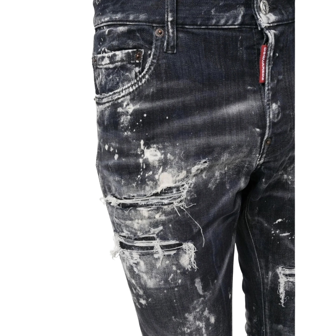 DSQUARED2 Super Twinky Jean Destroyed Paint Effect Black Jeans W28