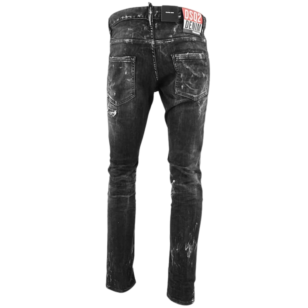 DSQUARED2 Skater Jean Destroyed Paint Effect Black Jeans W28