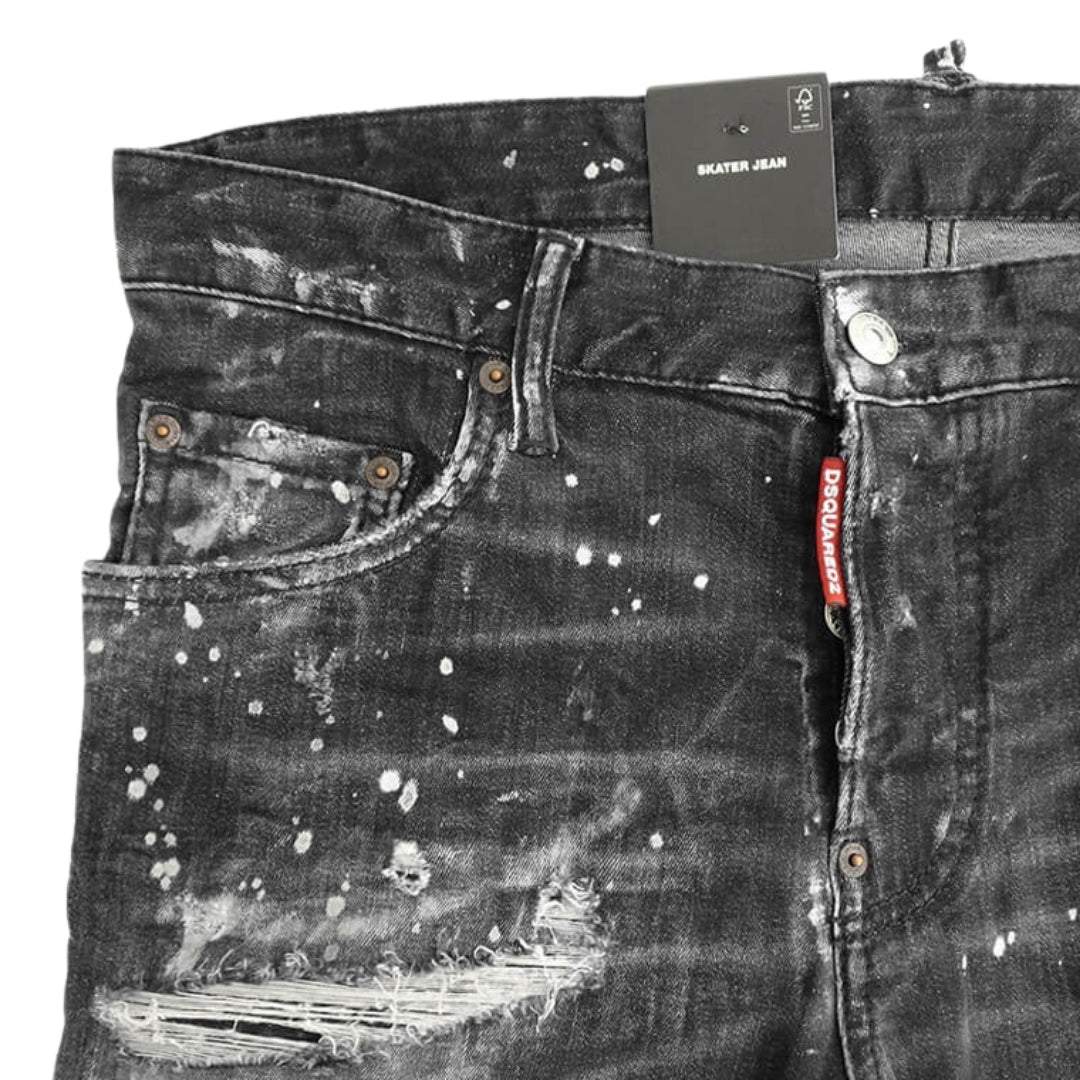 DSQUARED2 Skater Jean Destroyed Paint Effect Black Jeans W28