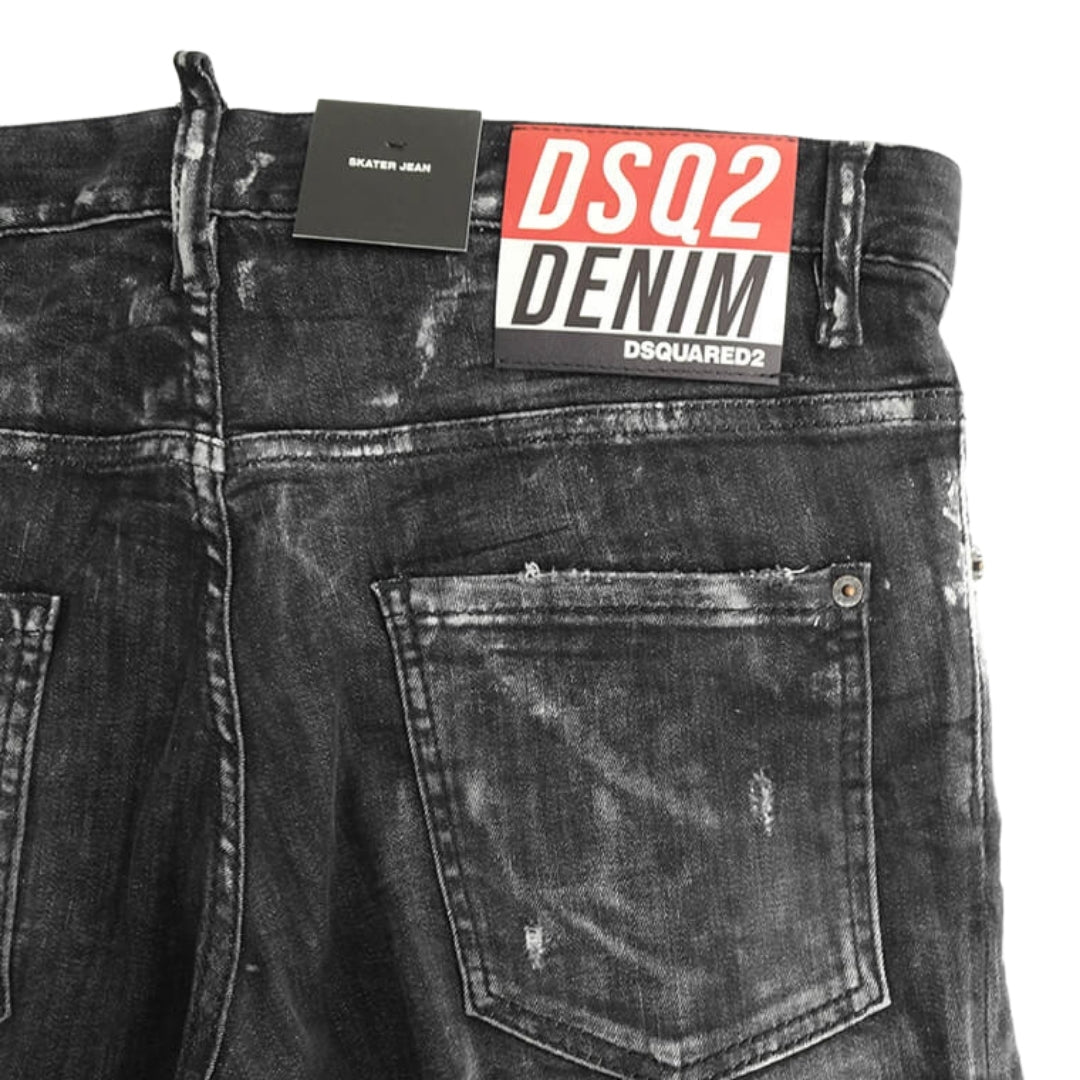 DSQUARED2 Skater Jean Destroyed Paint Effect Black Jeans W28