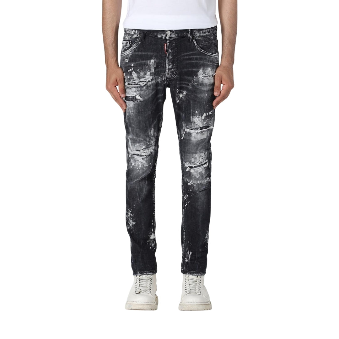 DSQUARED2 Skater Jean Destroyed Paint Effect Black Jeans W28