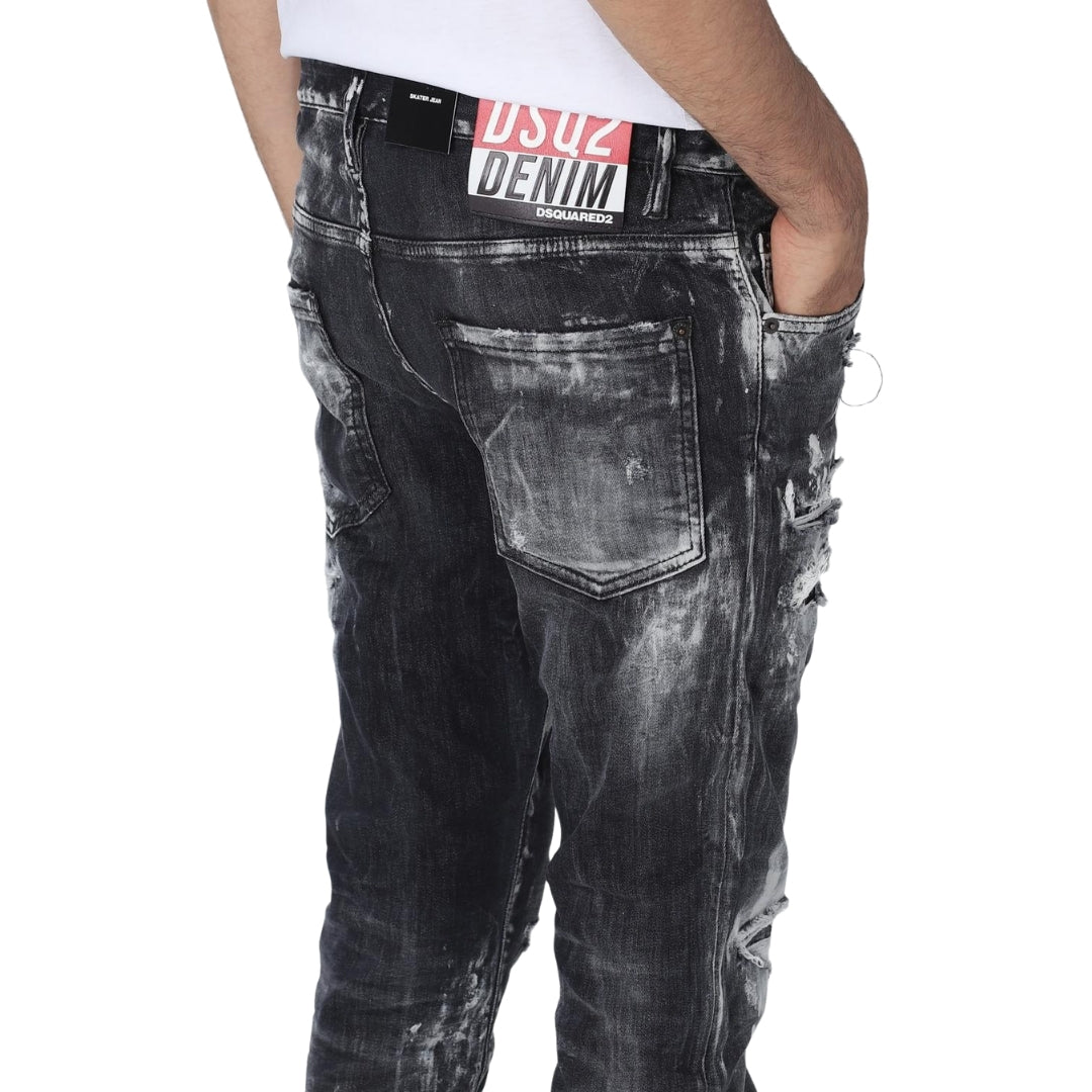 DSQUARED2 Skater Jean Destroyed Paint Effect Black Jeans W28