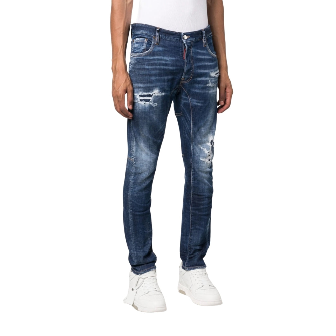 DSQUARED2 Tikdy Biker Jean Worn Reinforced Wash Blue Jeans W30