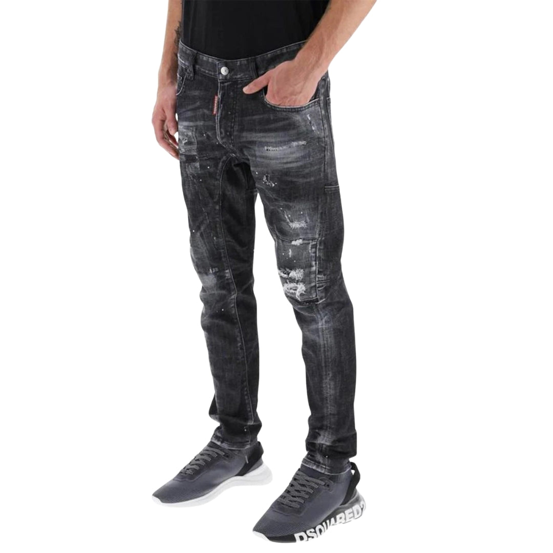 DSQUARED2 Tidy Biker Jean Worn Faded Style Black Jeams W28