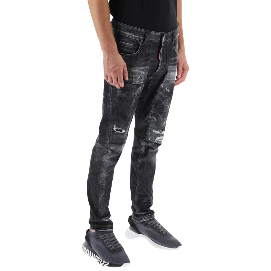 DSQUARED2 Tidy Biker Jean Worn Faded Style Black Jeams W28