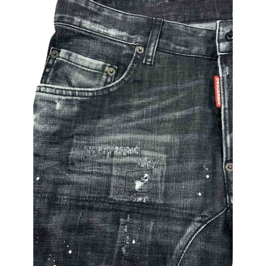DSQUARED2 Tidy Biker Jean Worn Faded Style Black Jeams W28
