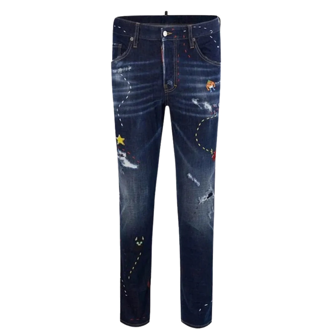 DSQUARED2 Skater Jean Dark Monster Maze Wash Blue Jeans W32