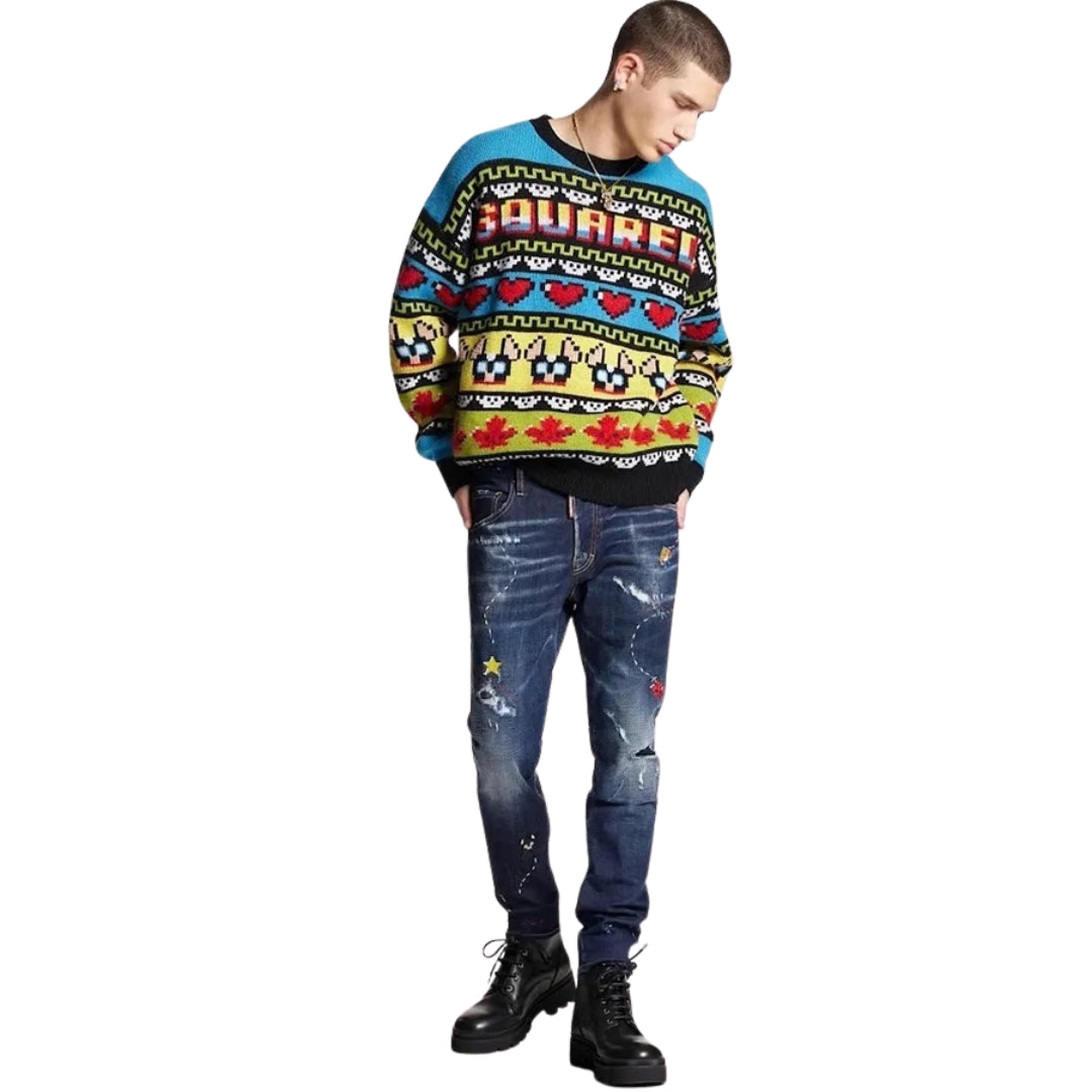 DSQUARED2 Skater Jean Dark Monster Maze Wash Blue Jeans W32