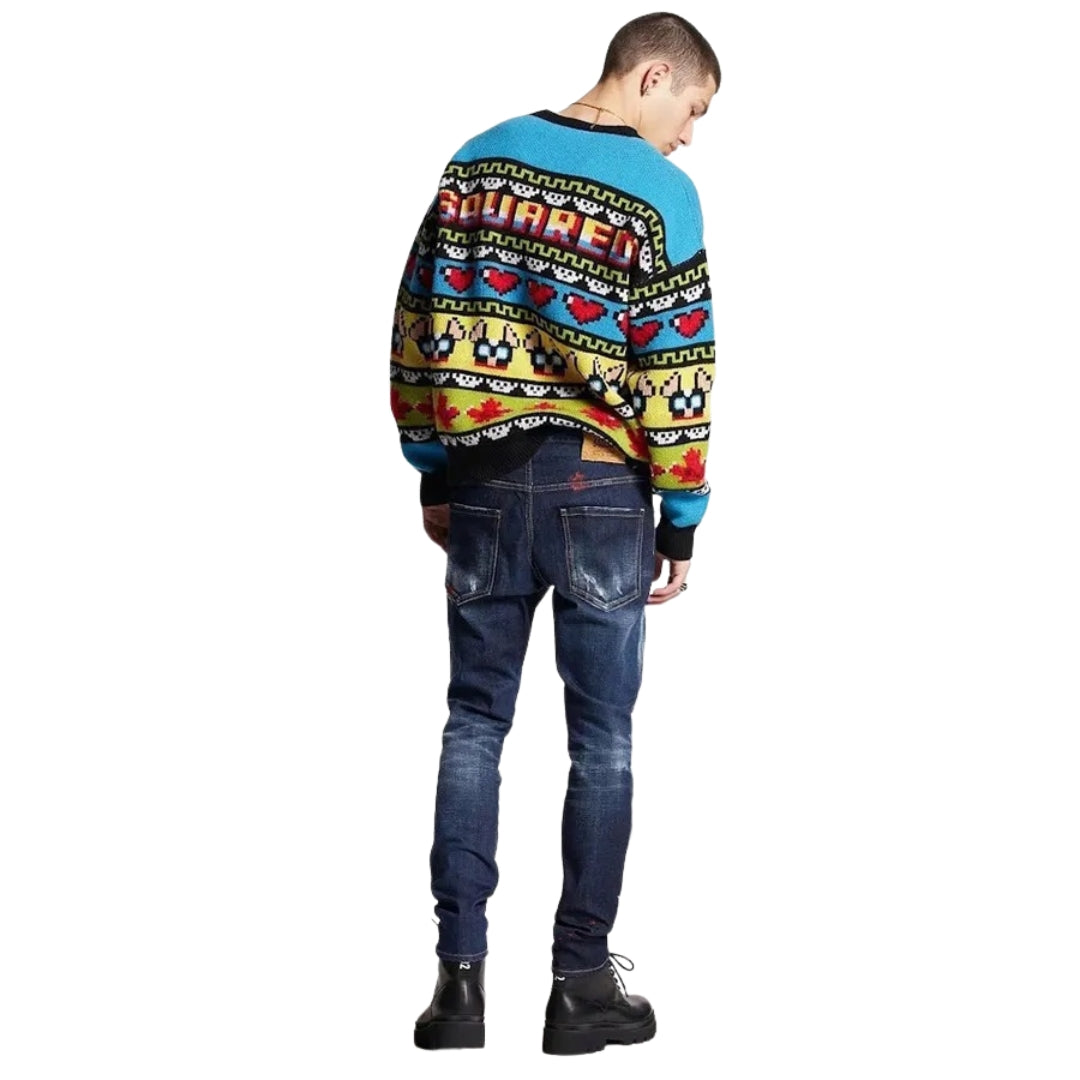 DSQUARED2 Skater Jean Dark Monster Maze Wash Blue Jeans W32