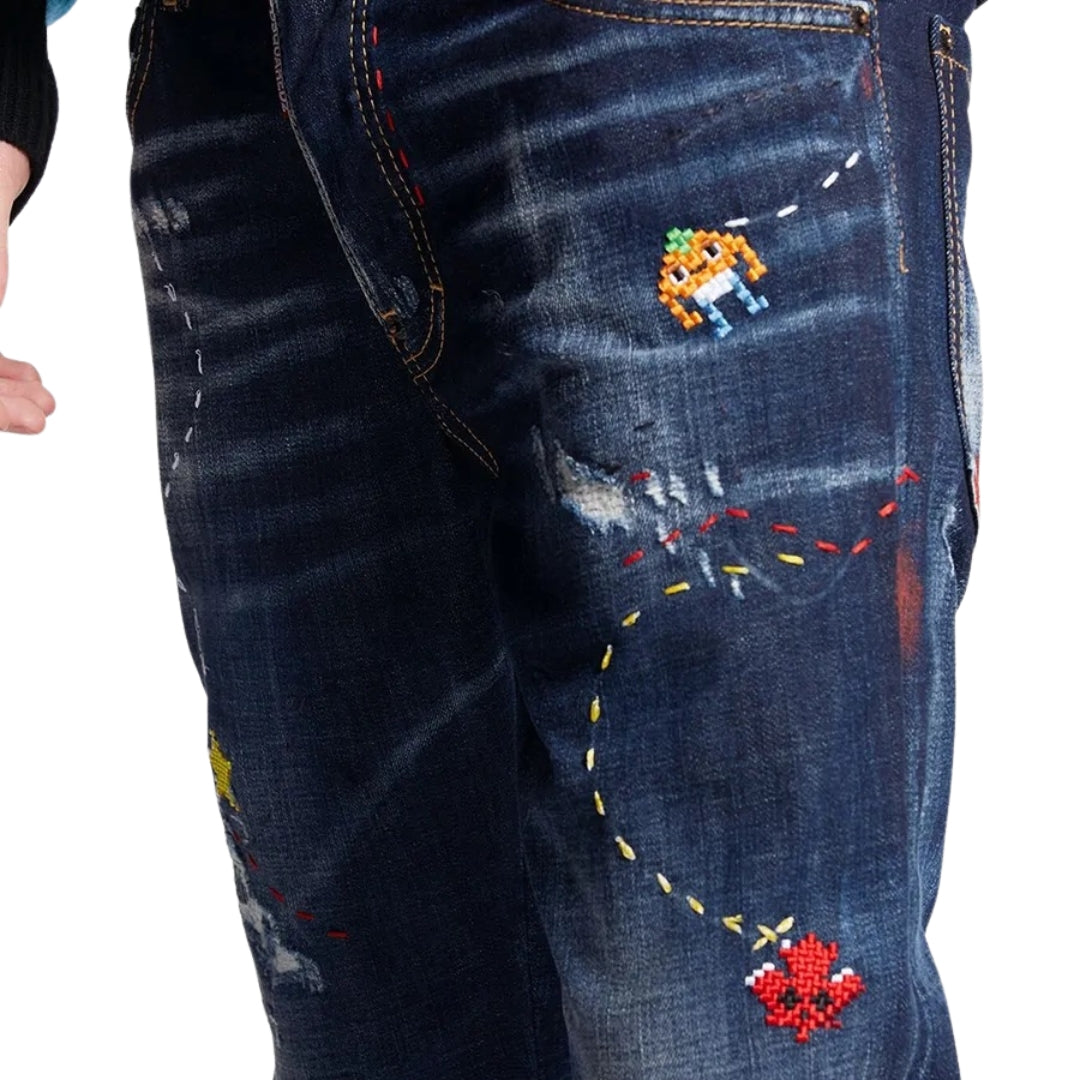 DSQUARED2 Skater Jean Dark Monster Maze Wash Blue Jeans W32
