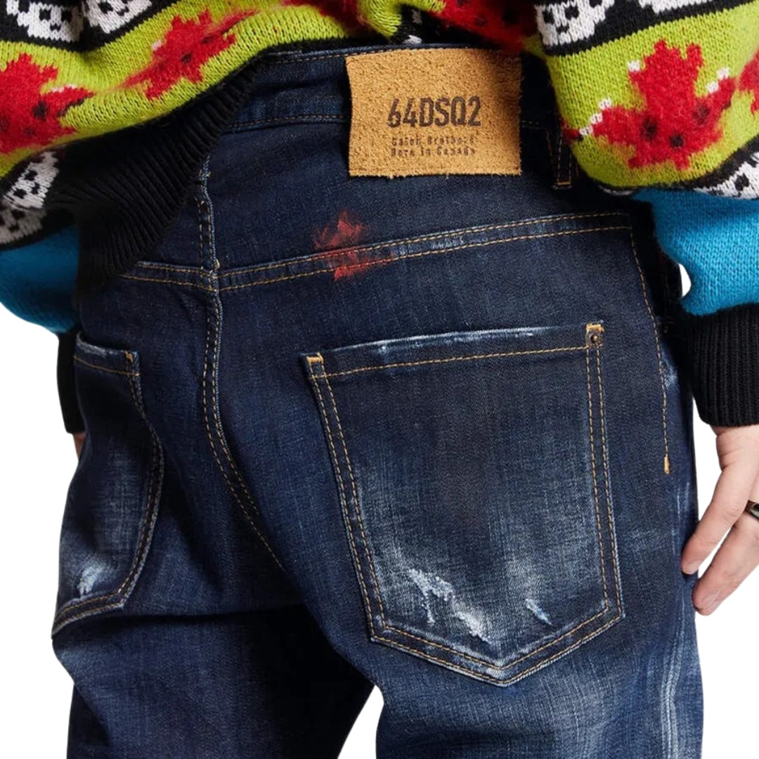 DSQUARED2 Skater Jean Dark Monster Maze Wash Blue Jeans W32