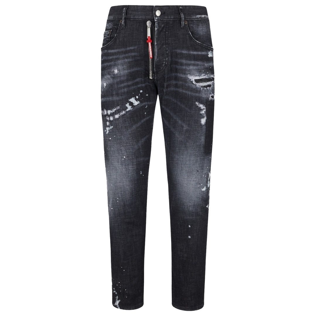 Dsquared2 Skater Jean Ripped Thighs Paint Splatter Black Wash Jeans S74Lb1451 S30357 900 - Style Centre Wholesale