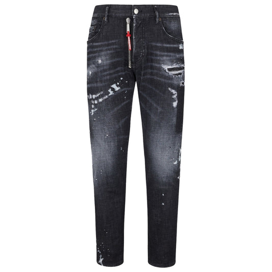 Dsquared2 Skater Jean Ripped Thighs Paint Splatter Black Wash Jeans S74Lb1451 S30357 900 - Style Centre Wholesale