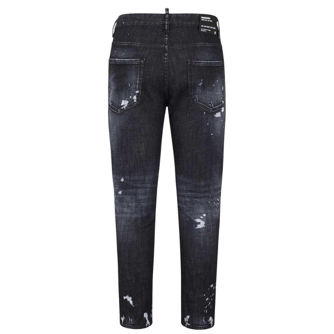 Dsquared2 Skater Jean Ripped Thighs Paint Splatter Black Wash Jeans S74Lb1451 S30357 900 - Style Centre Wholesale