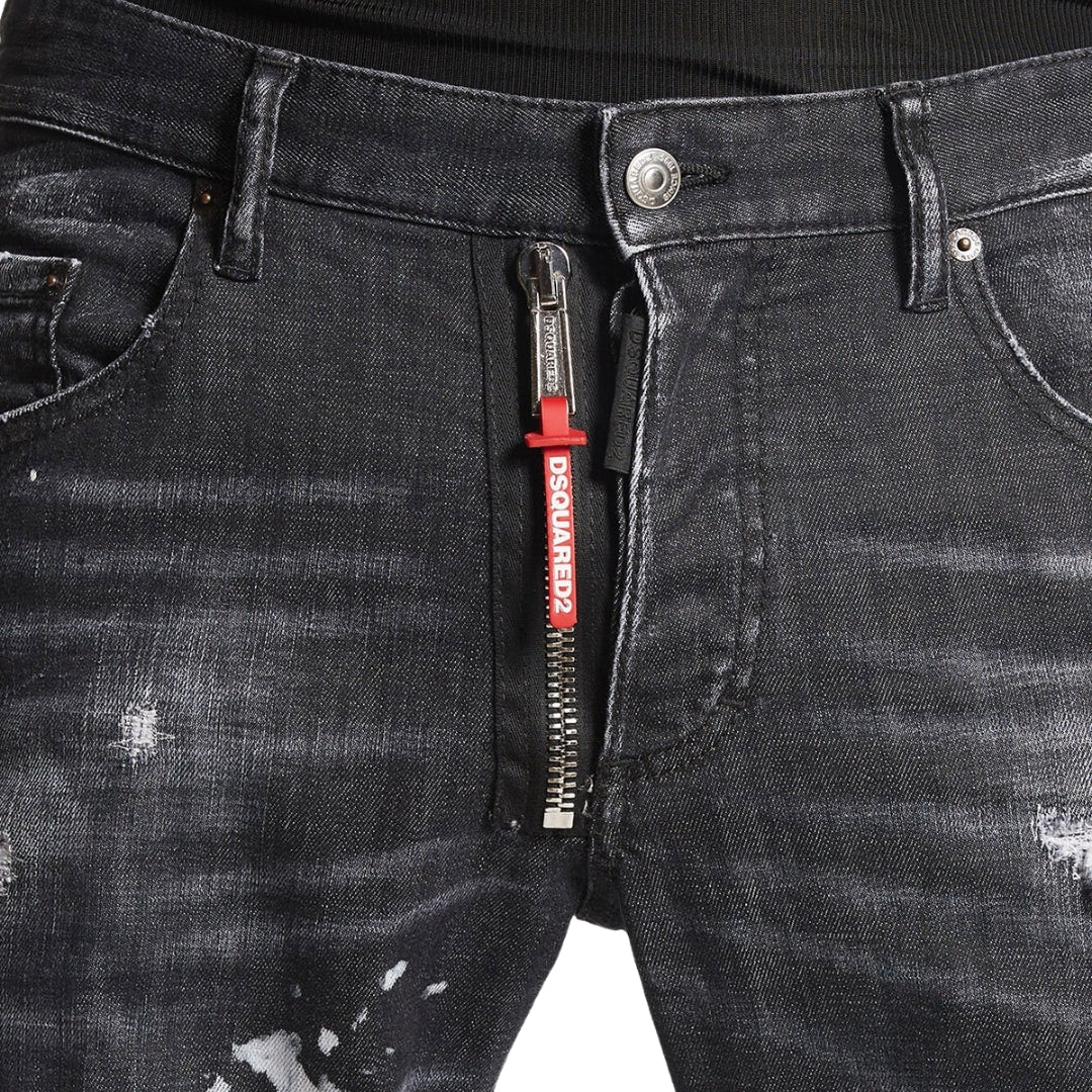Dsquared2 Skater Jean Ripped Thighs Paint Splatter Black Wash Jeans S74Lb1451 S30357 900 - Style Centre Wholesale