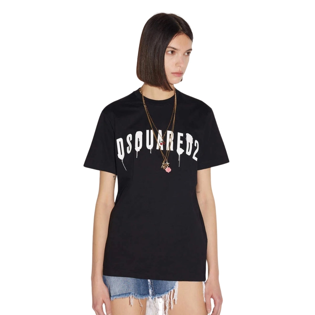 DSQUARED2 Dripping Spray Logo Black  T-Shirt XXS