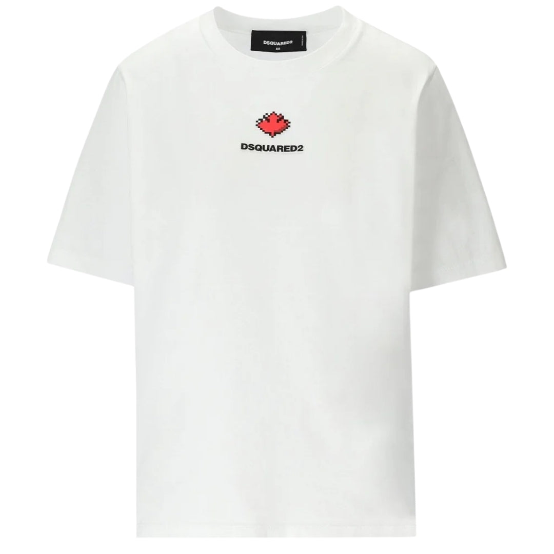 DSQUARED2 Pixel Leaf Logo Print Crew Neck White  T-Shirt S