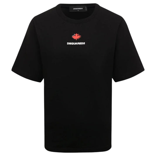 DSQUARED2 Pixel Leaf Logo Print Crew Neck Black  T-Shirt XXS