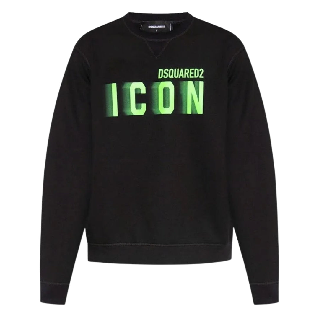 DSQUARED2 Icon Blurred Lime Logo Crew Neck Black Jumper M