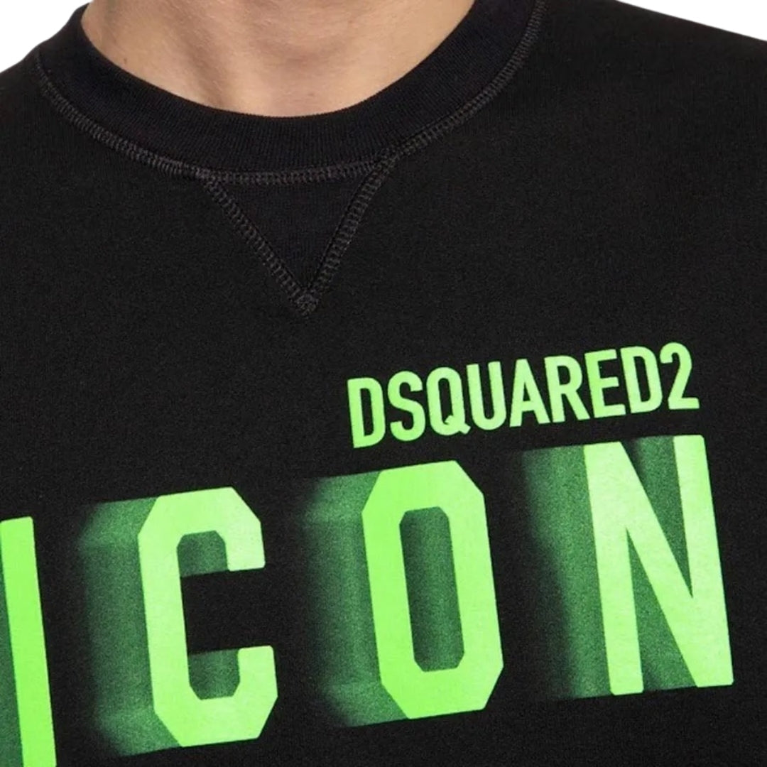 DSQUARED2 Icon Blurred Lime Logo Crew Neck Black Jumper M