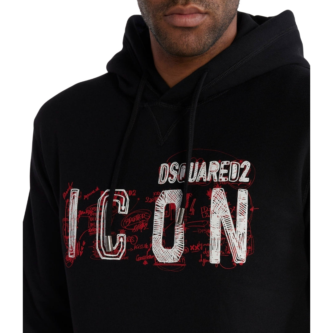 DSQUARED2 Icon Scribble Logo Cool Fit Black Hoodie M