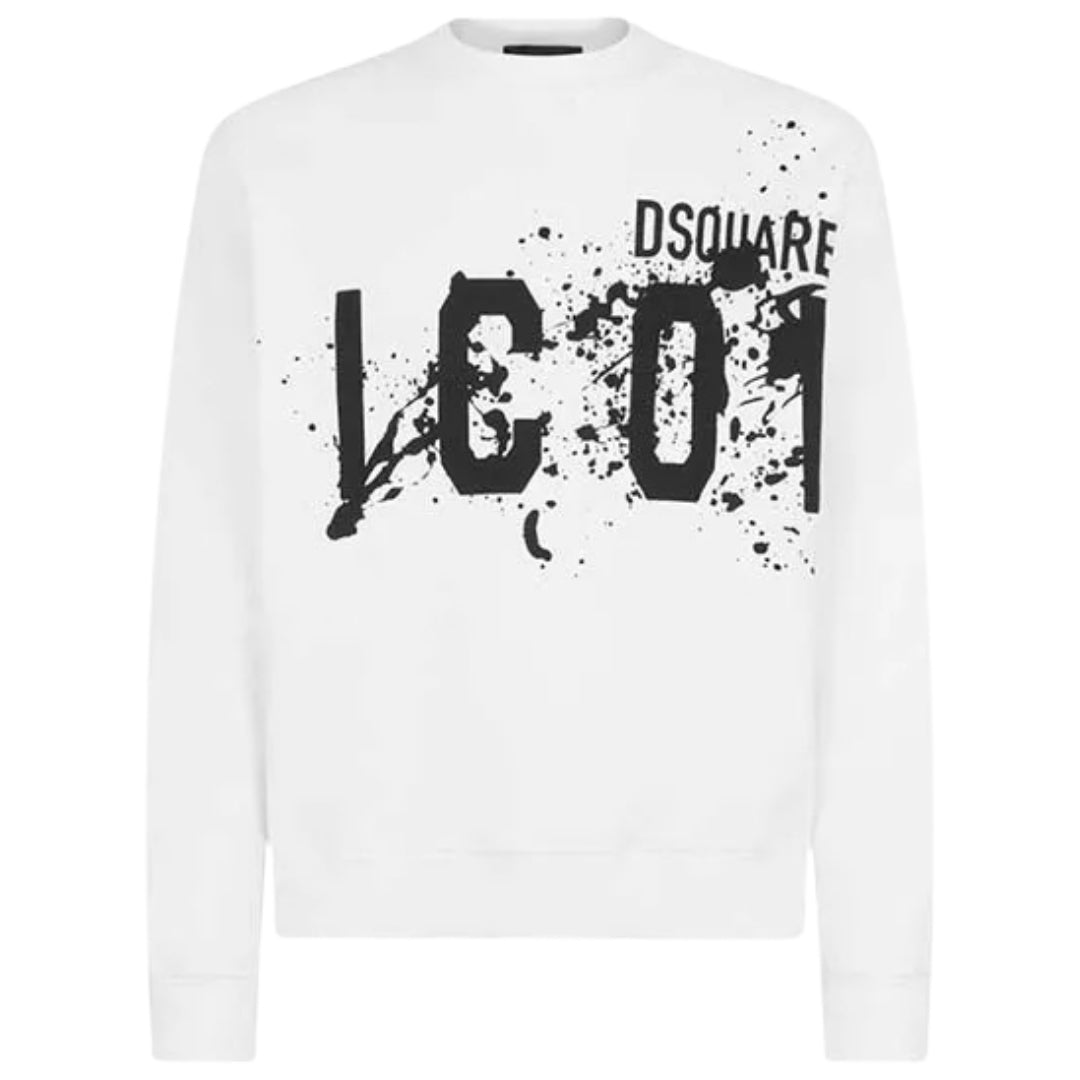 DSQUARED2 Icon Splash Cool Fit Crew Neck White Sweatshirt M