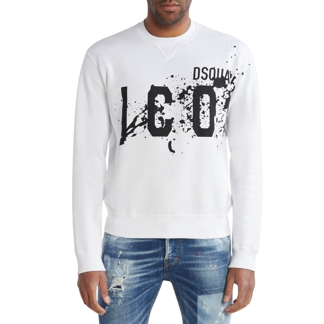 DSQUARED2 Icon Splash Cool Fit Crew Neck White Sweatshirt M