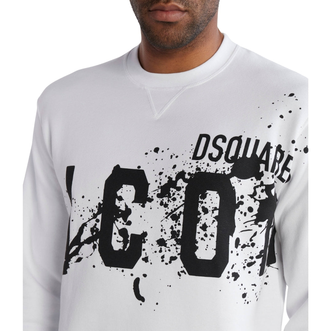 DSQUARED2 Icon Splash Cool Fit Crew Neck White Sweatshirt M