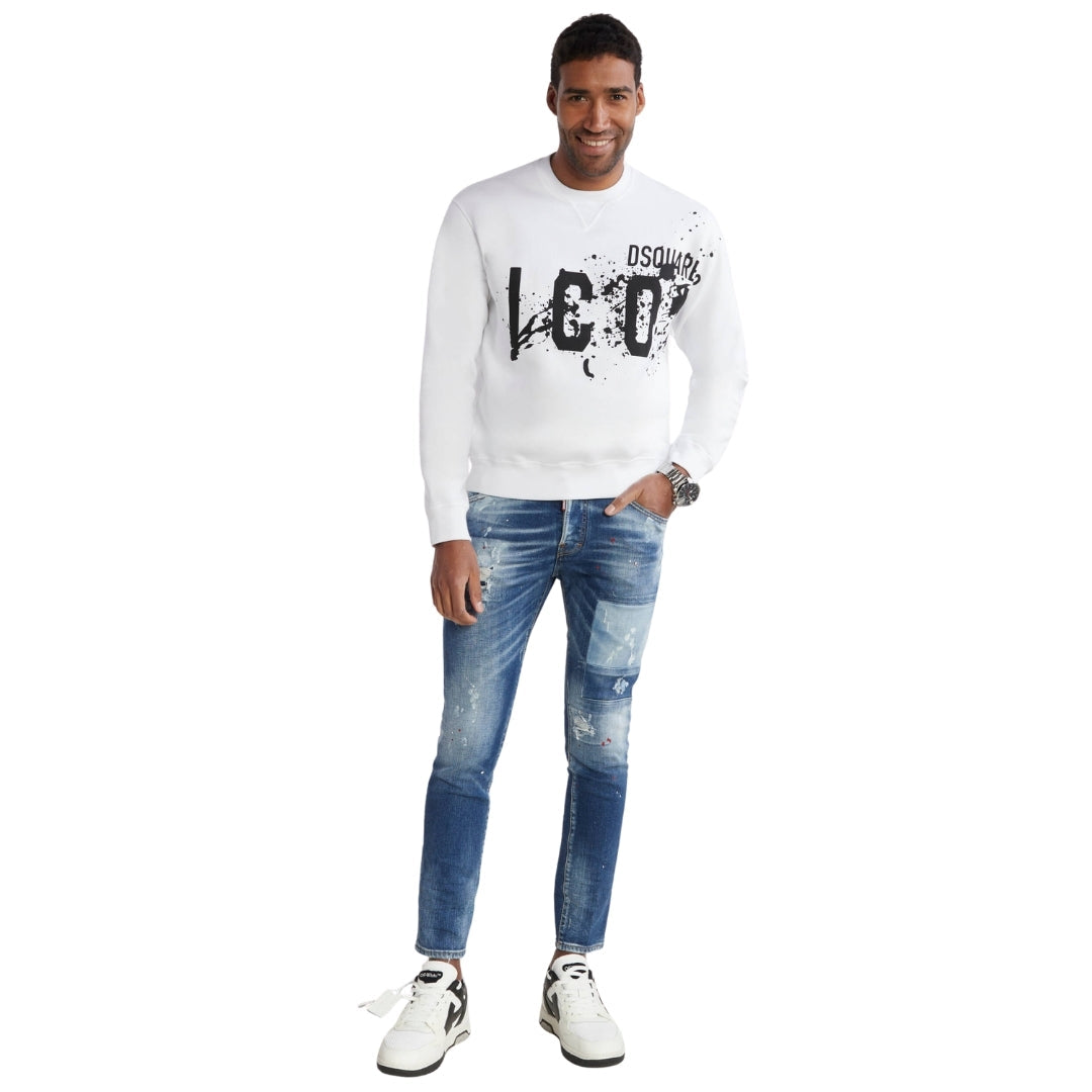 DSQUARED2 Icon Splash Cool Fit Crew Neck White Sweatshirt M