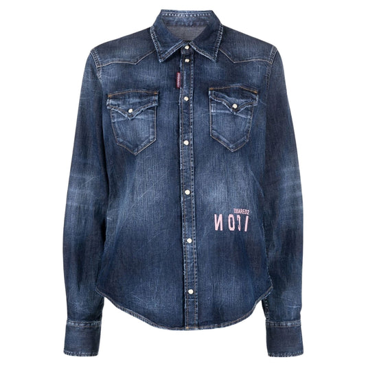 DSQUARED2 Icon Reverse Logo Western Dark Blue Denim Shirt W30