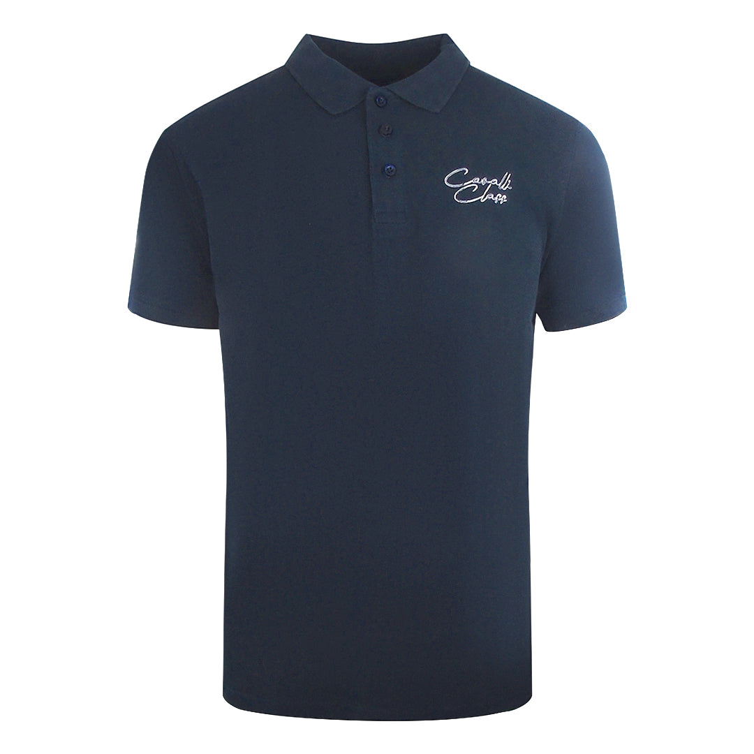 Cavalli Class Signature Logo Navy Blue Polo Shirt - Style Centre Wholesale
