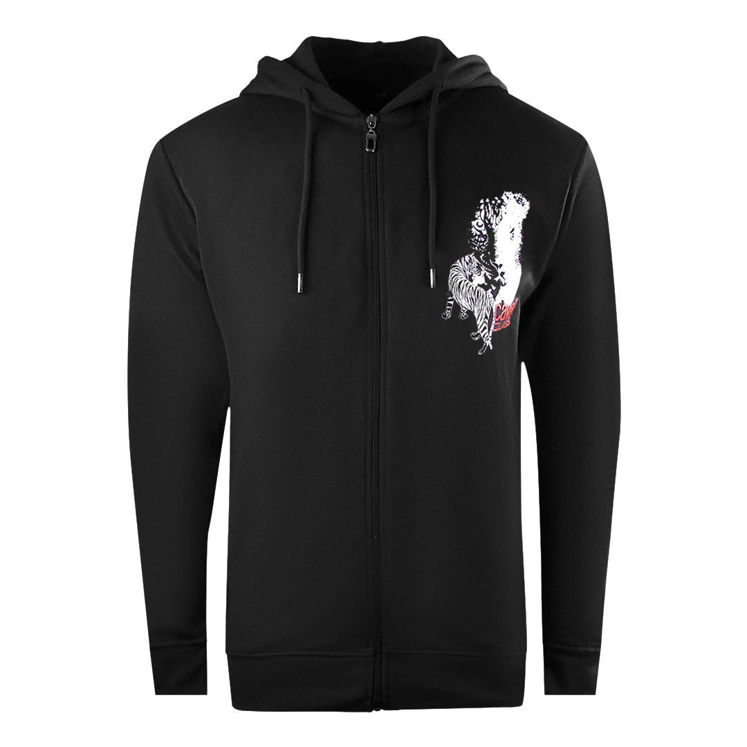 Cavalli Class Large Tiger Design Black Zip Up Hoodie - Style Centre Wholesale
