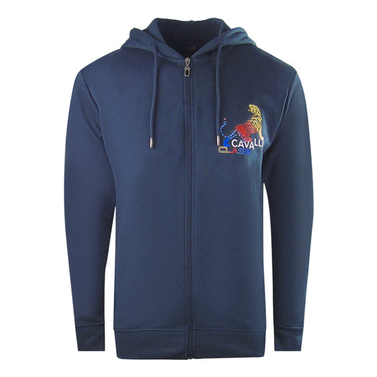 Cavalli Class Bold Tiger Logo Navy Blue Zip Up Hoodie