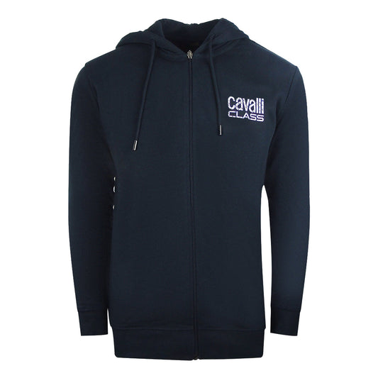 Cavalli Class Floral Bold Logo Navy Blue Zip Up Hoodie SXT66I CF052 04926 - Style Centre Wholesale