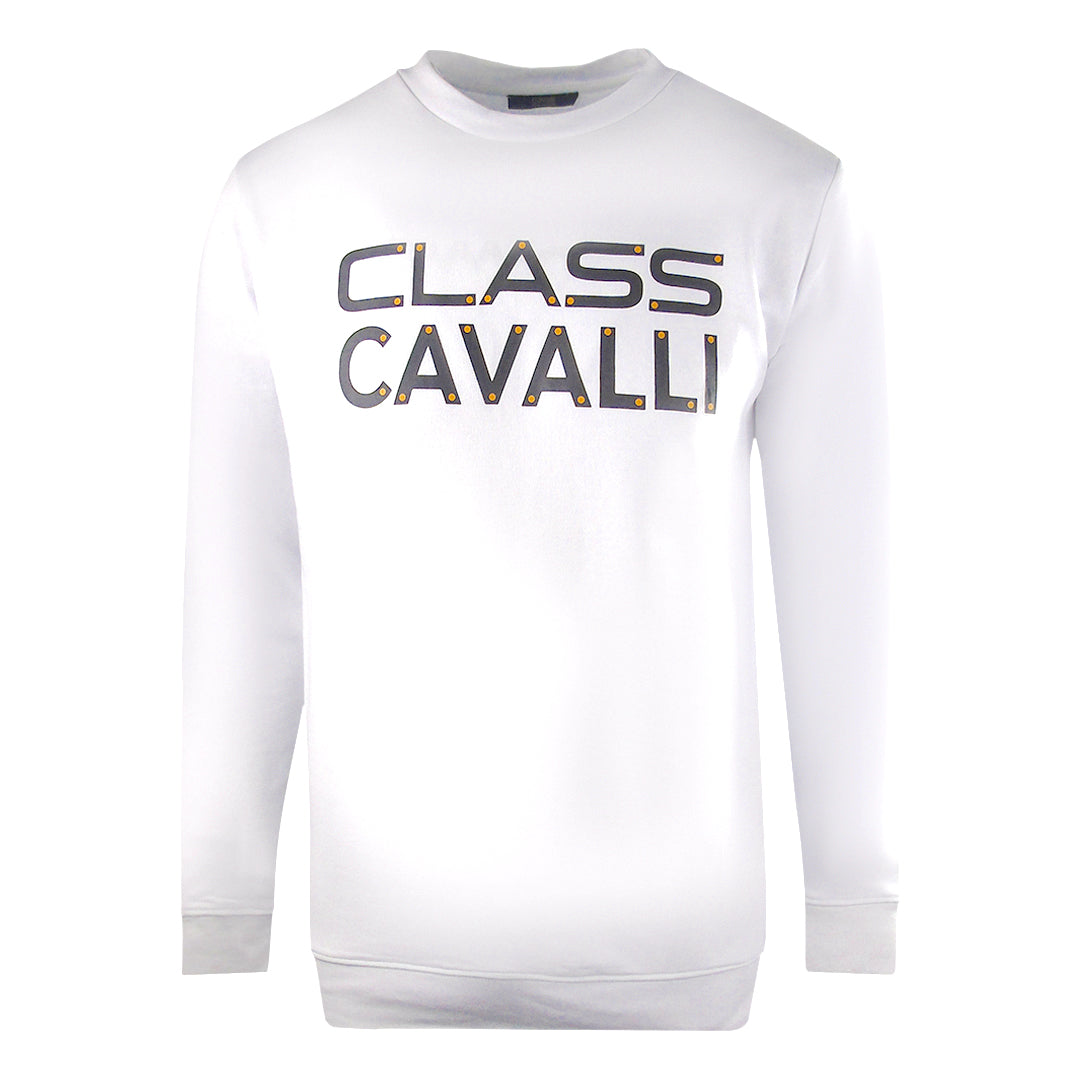 Cavalli Class Large Bold Logo Design White Sweatshirt - Style Centre Wholesale