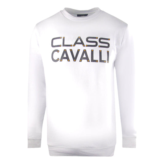 Cavalli Class Large Bold Logo Design White Sweatshirt - Style Centre Wholesale