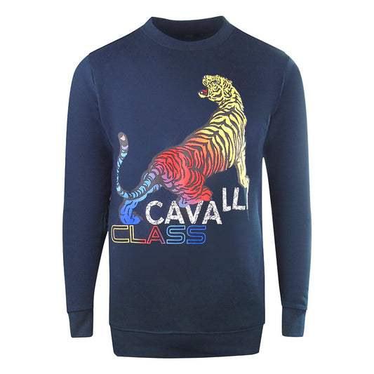 Cavalli Class Bold Tiger Design Navy Blue Sweatshirt - Style Centre Wholesale
