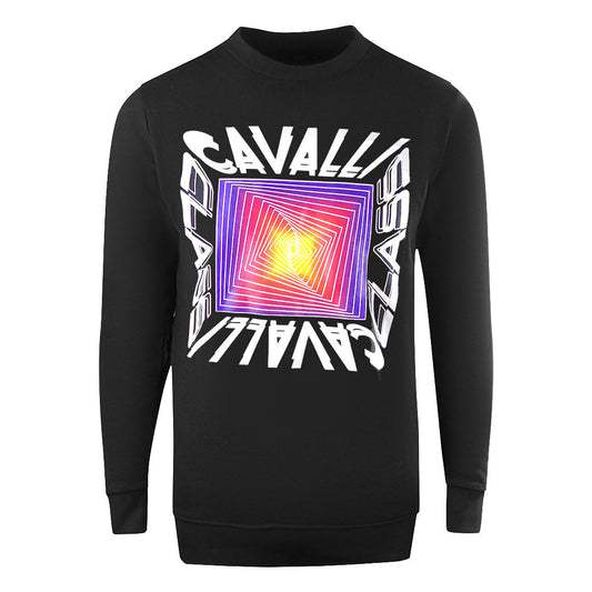 Cavalli Class Asymmetric Box Design Black Sweatshirt - Style Centre Wholesale