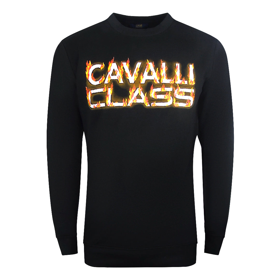 Cavalli Class Fire Logo Design Black Sweatshirt L