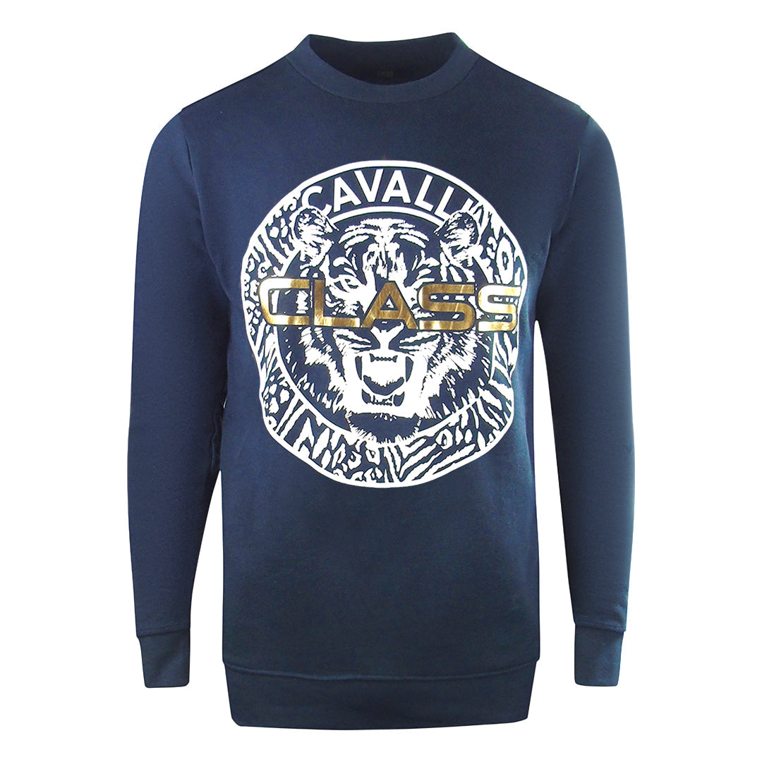 Cavalli Class Large Circle Logo Navy Blue Sweatshirt - Style Centre Wholesale