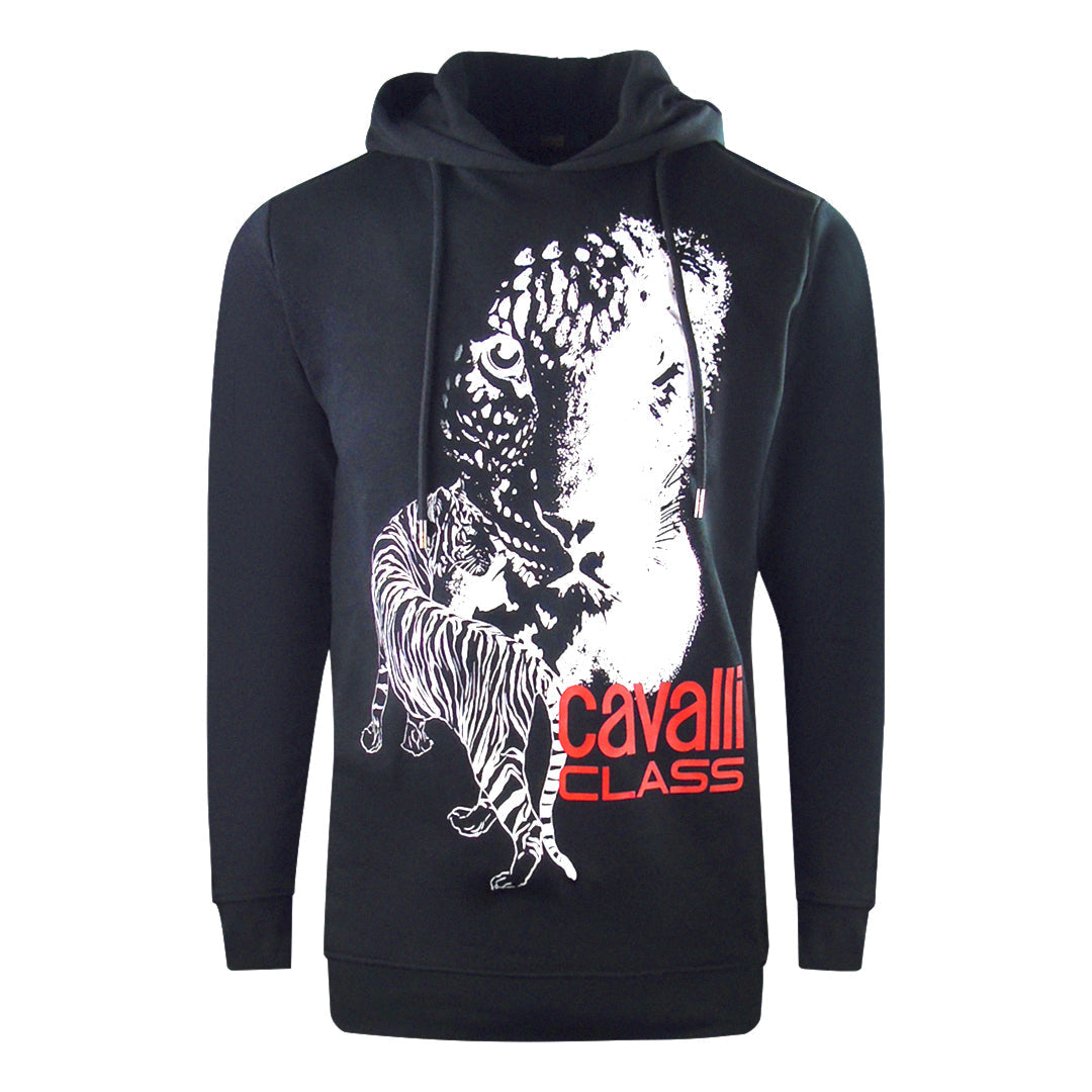Cavalli Class Large Tiger Logo Navy Blue Hoodie - Style Centre Wholesale