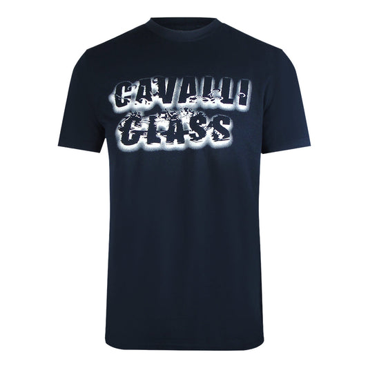 Cavalli Class Smoke Bold Logo Navy Blue T-Shirt TXT61C JD060 04502 - Style Centre Wholesale