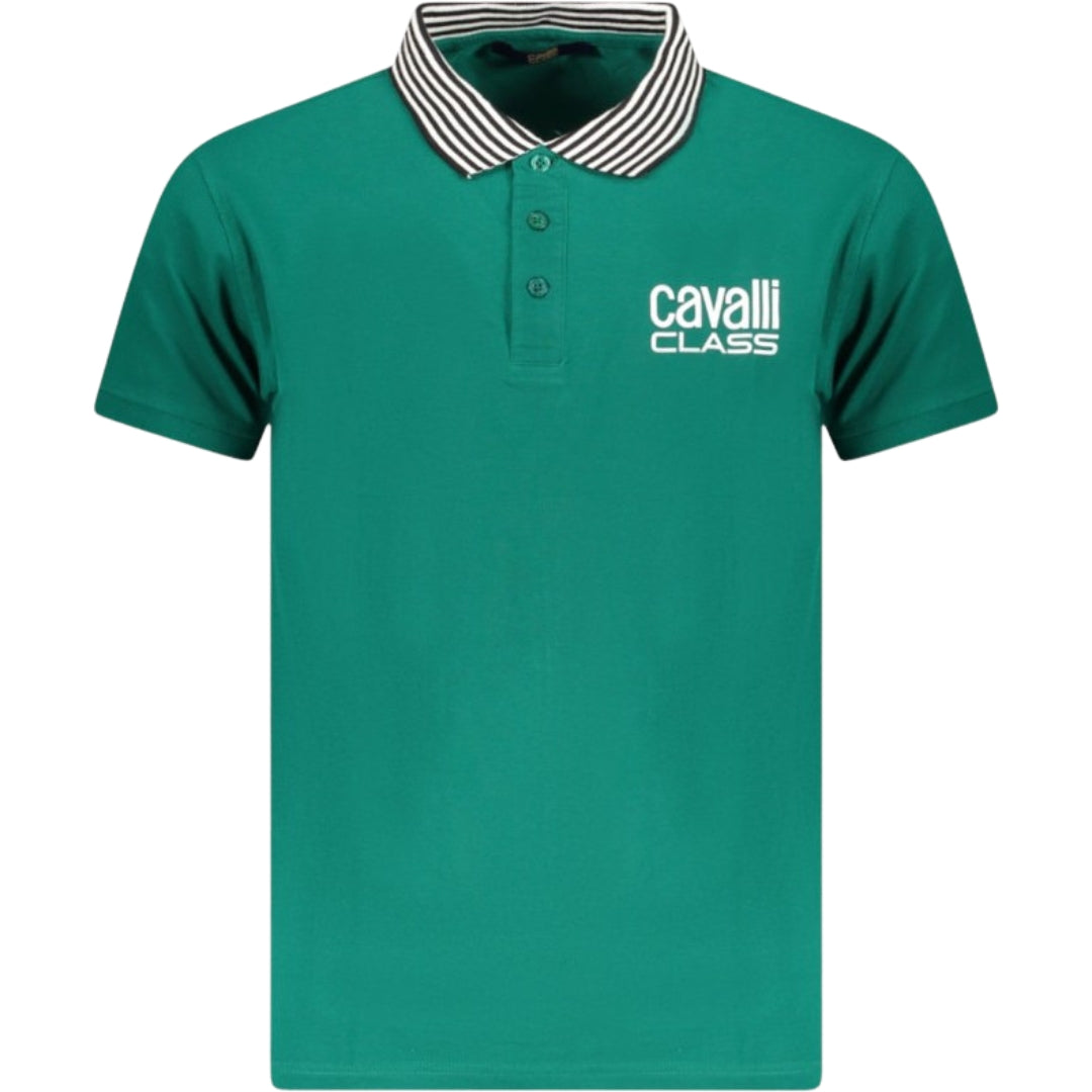 Cavalli Class Striped Collar Green Ottanio Polo Shirt TXT64E KB002 04038 - Style Centre Wholesale