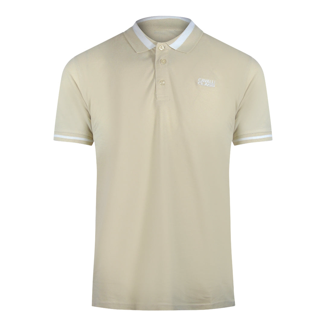 Cavalli Class Bold Stripe Beige Sand Polo Shirt TXT64R KB002 03528 - Style Centre Wholesale